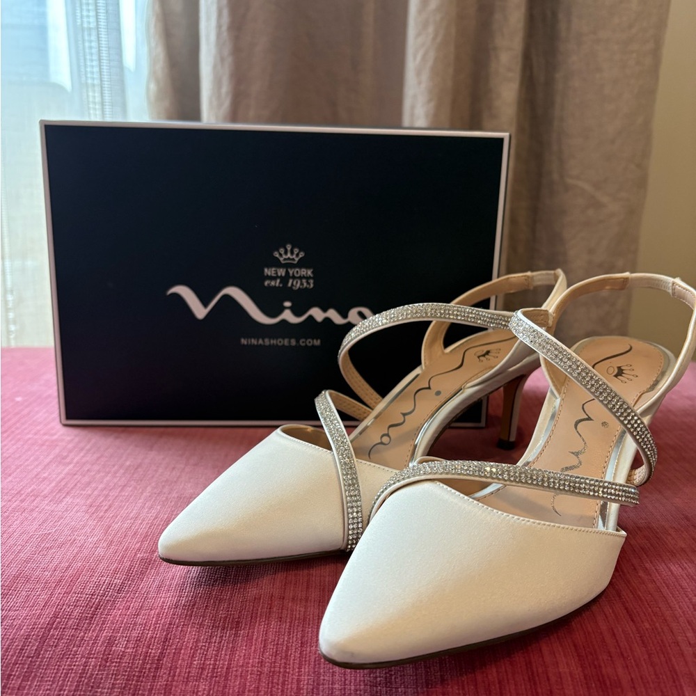 New Nina Ivory Heels with Sparkling Straps